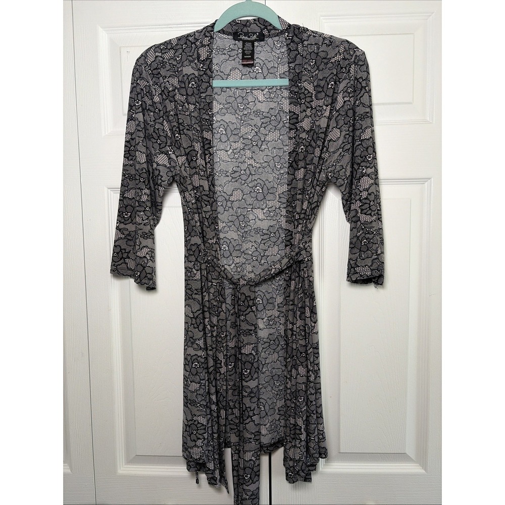 Rene Rofe Robe Womens Size M Black Pink Short Belted Sleepwear Y2K